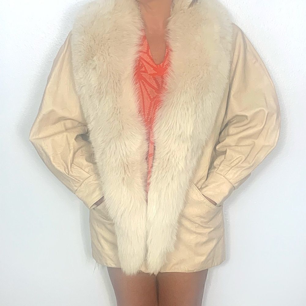 Vintage 80’s Marvin Richards Textured Leather Fur Collar Jacket Coat